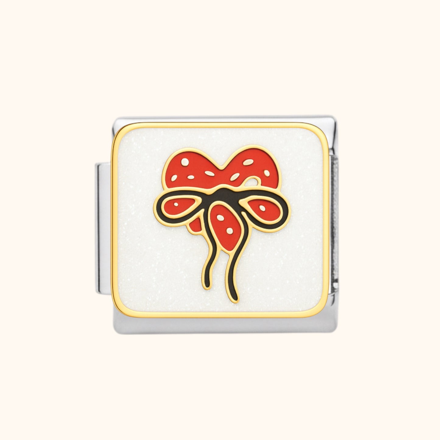 Red Bow Heart Charm - Silver