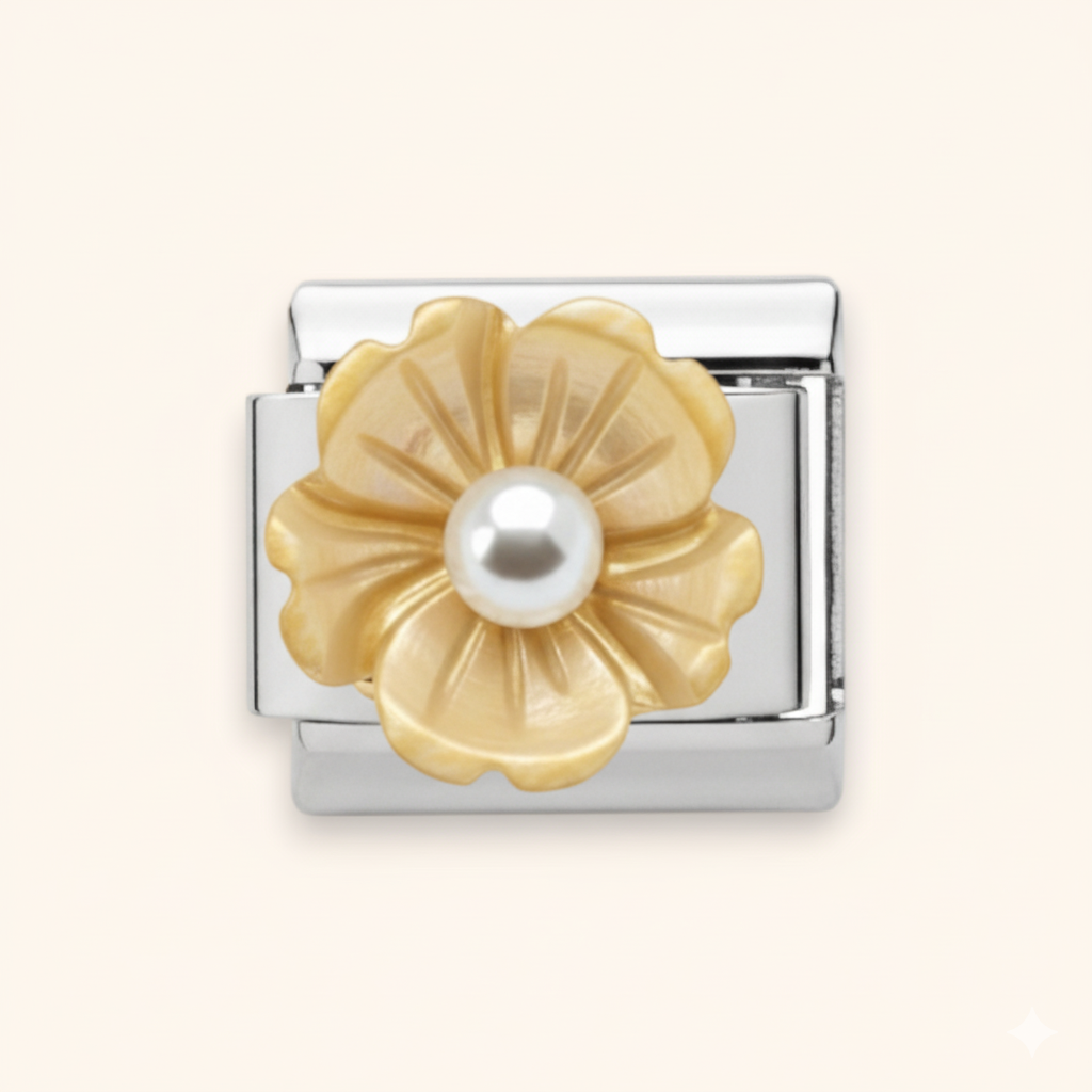 Champagne Pearl Petal Charm - Silver