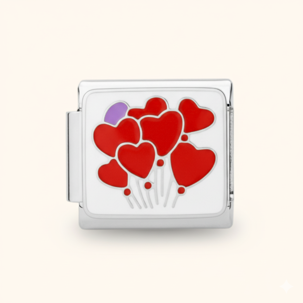 Heart Balloons Charm - Silver