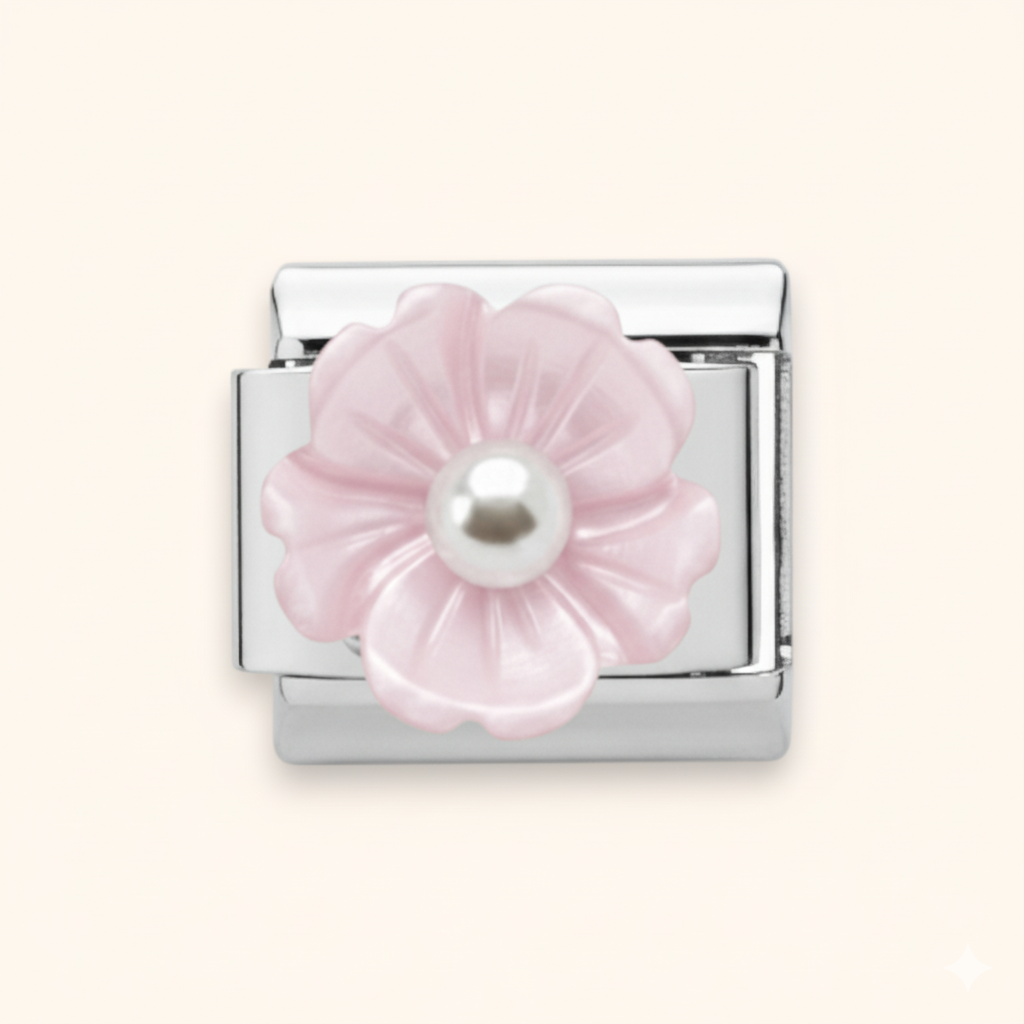 Blush Pearl Petal Charm - Silver