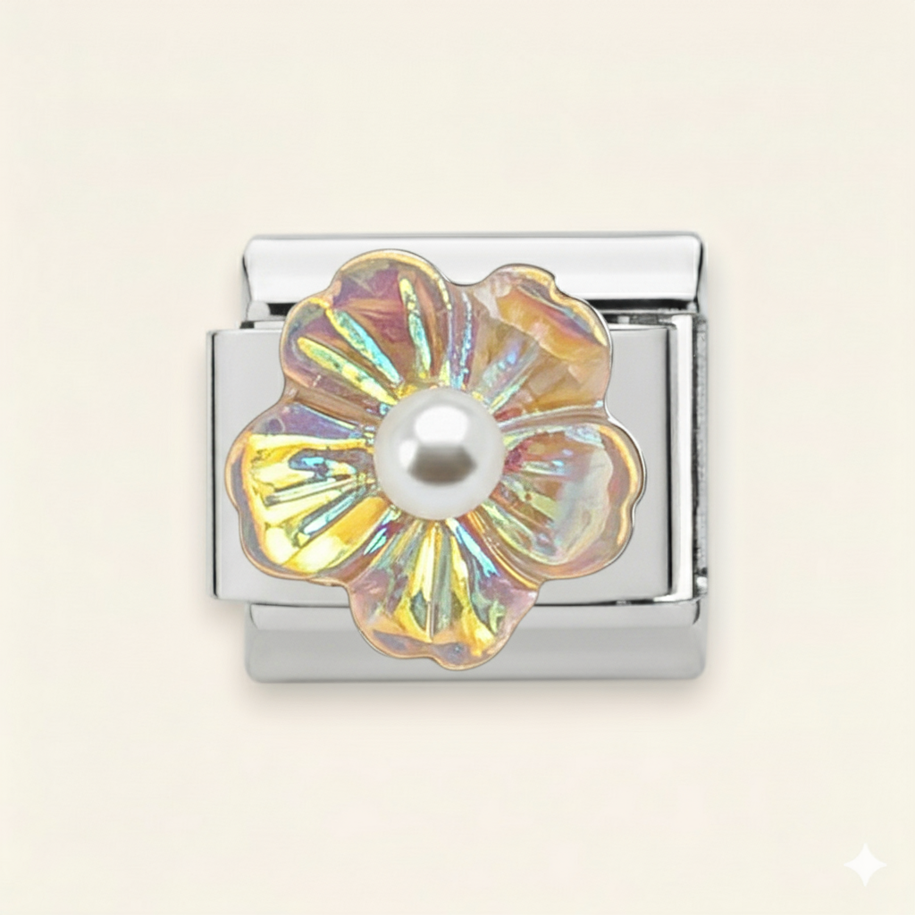 Iridescent Pearl Petal Charm - Silver