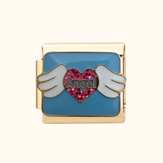Angel Wings Heart Charm (Gold)