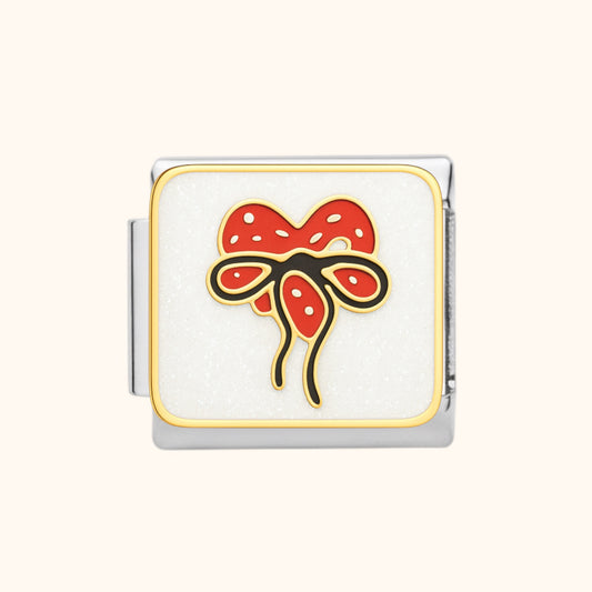 Red Bow Heart Charm - Silver