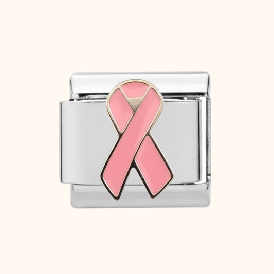 Pink Ribbon Charm - Silver