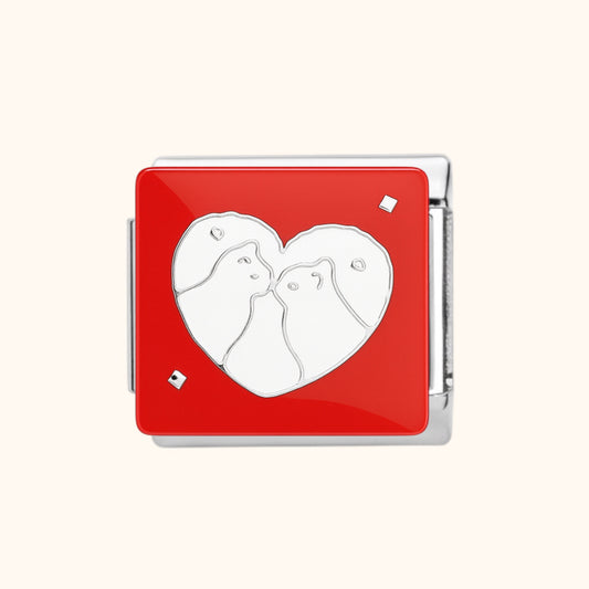 Cat Duo Heart Charm - Silver