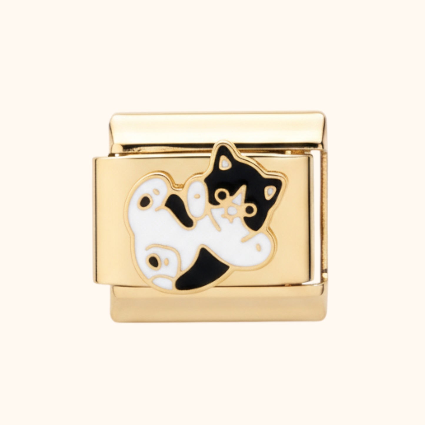 Playful Cat Charm – Black & White/Gold