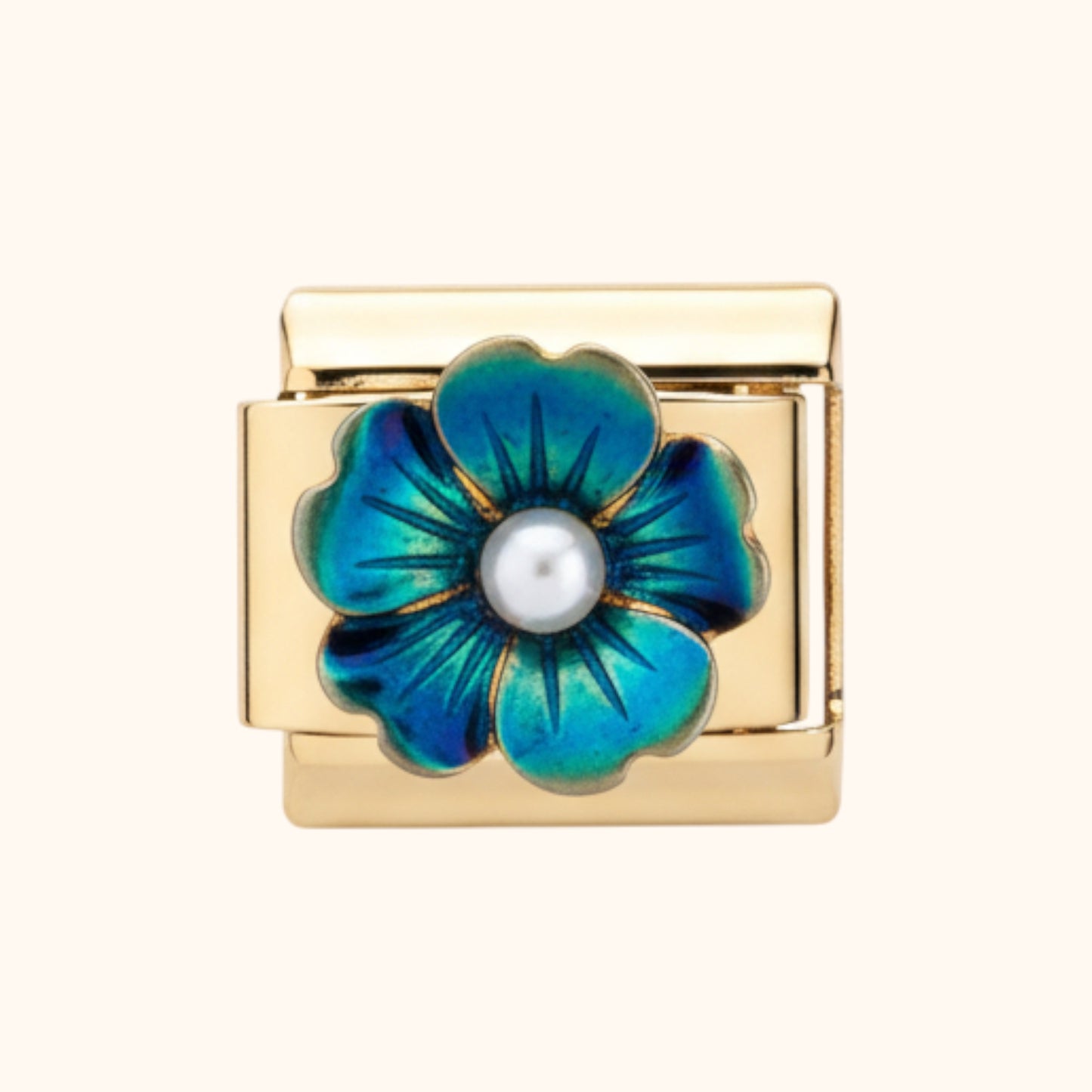 Pearl Blossom Flower - Ocean Blue/Gold
