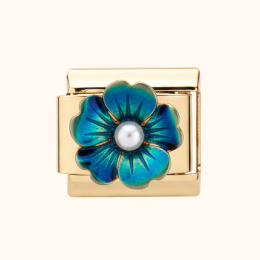 Pearl Blossom Flower - Ocean Blue/Gold