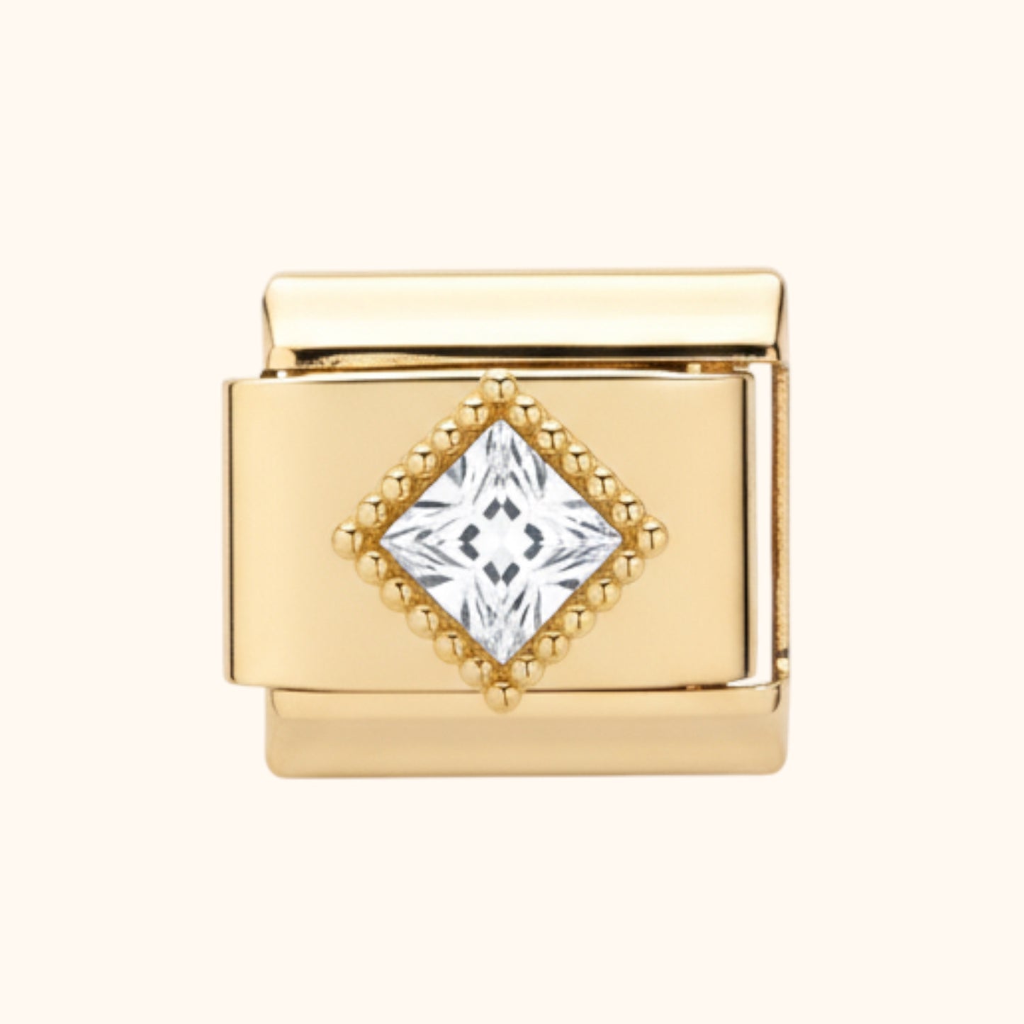 Beaded Square Crystal Charm – Clear/Gold
