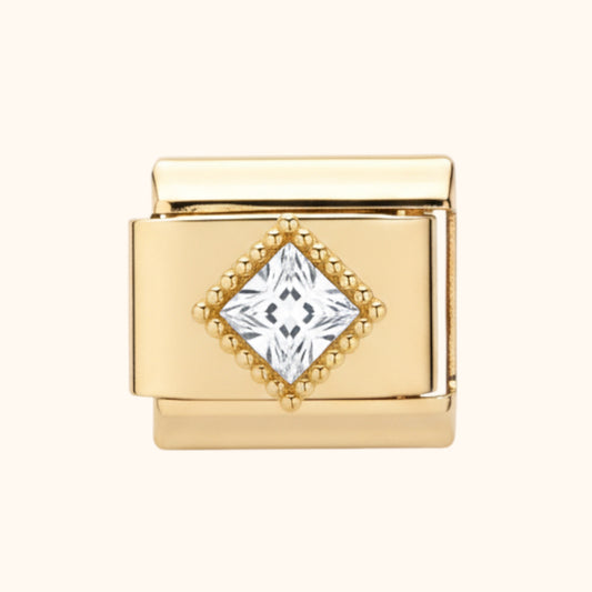 Beaded Square Crystal Charm – Clear/Gold