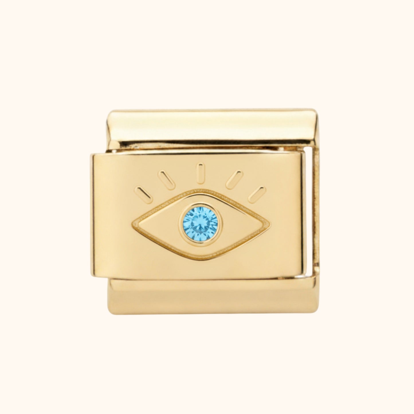 Aqua Crystal Evil Eye Charm – Gold