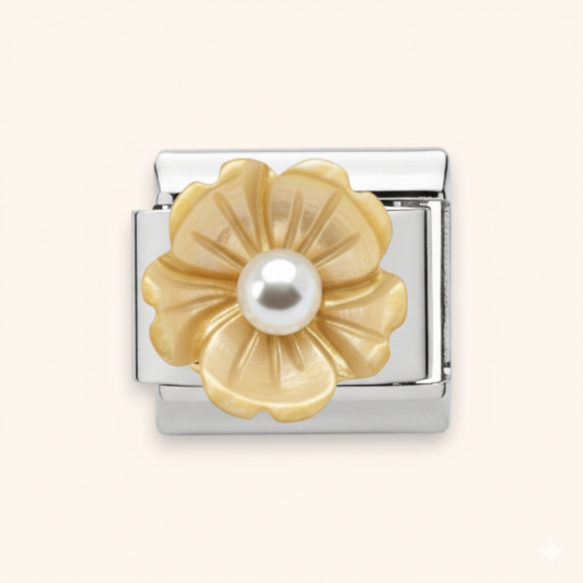 Champagne Pearl Petal Charm - Silver