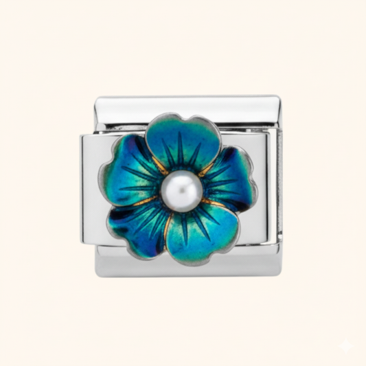 Peacock Pearl Petal Charm - Silver