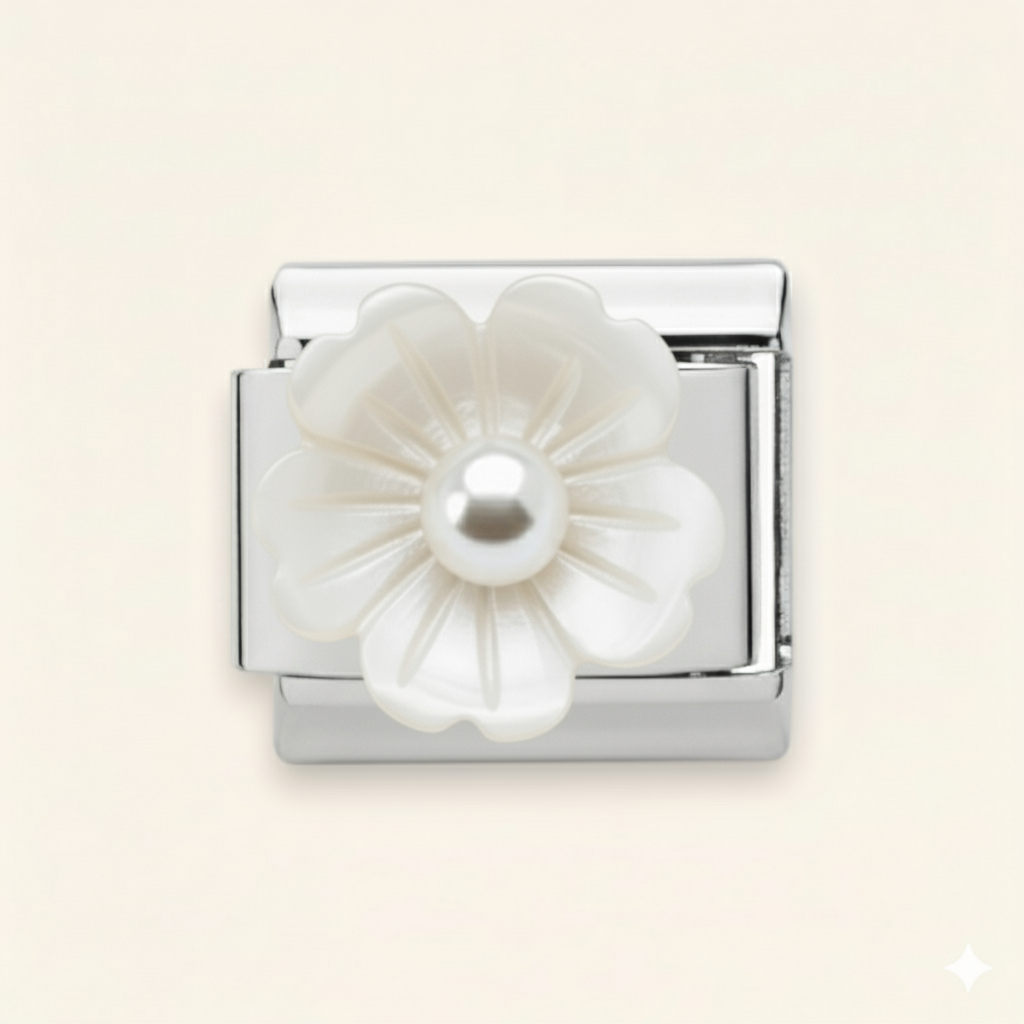 Snow Pearl Petal Charm - Silver