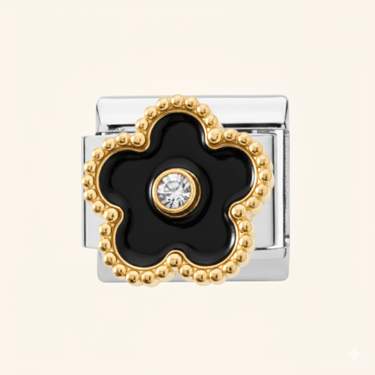 Onyx Clover Charm - - Silver