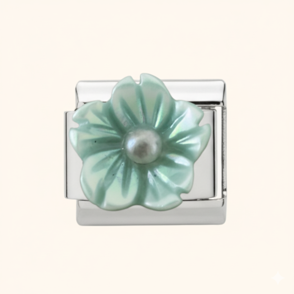 Mint Pearl Petal Charm - Silver