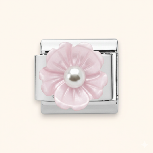 Blush Pearl Petal Charm - Silver