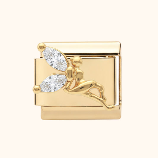 Fairy Wing Crystal Charm – Gold