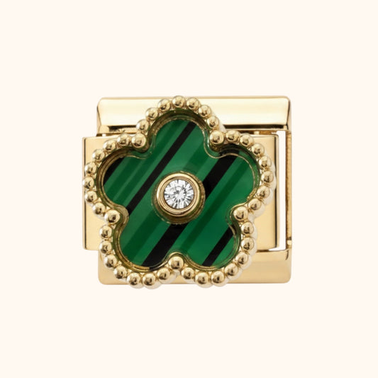 Five-Petal Flower Charm - Green/Gold