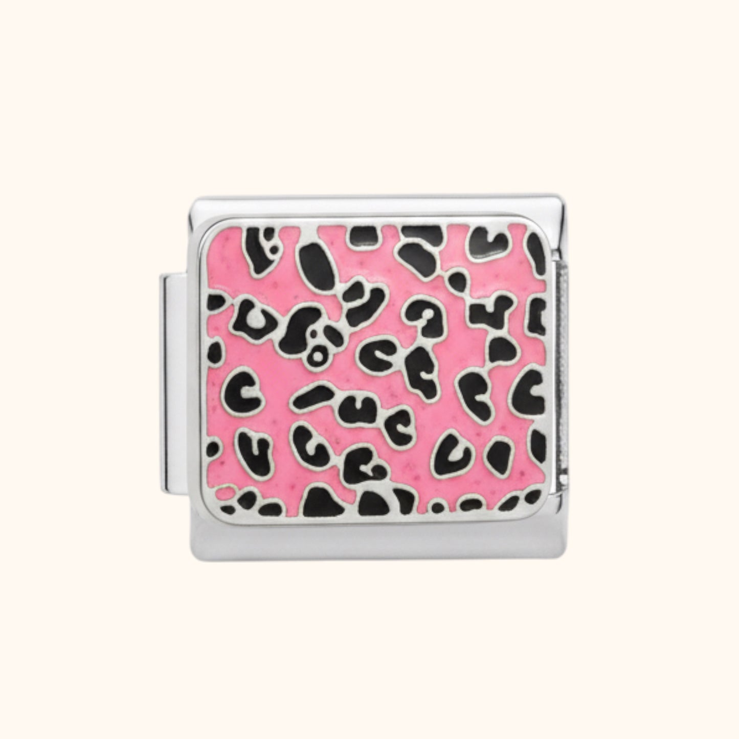 Pink Leopard Print Charm - Silver