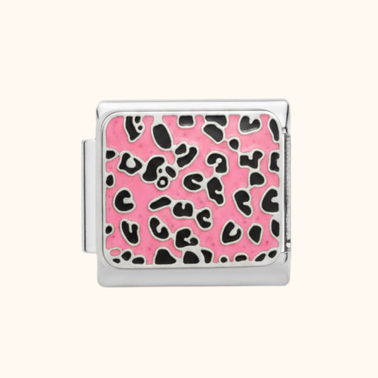 Pink Leopard Print Charm - Silver