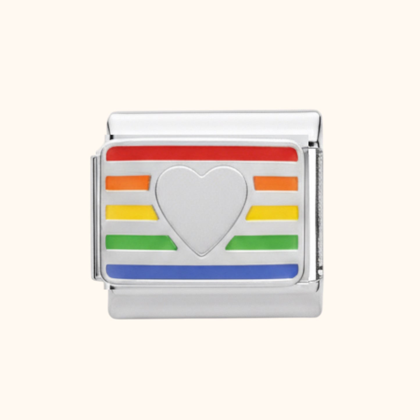 Rainbow Stripes Heart Charm - Silver