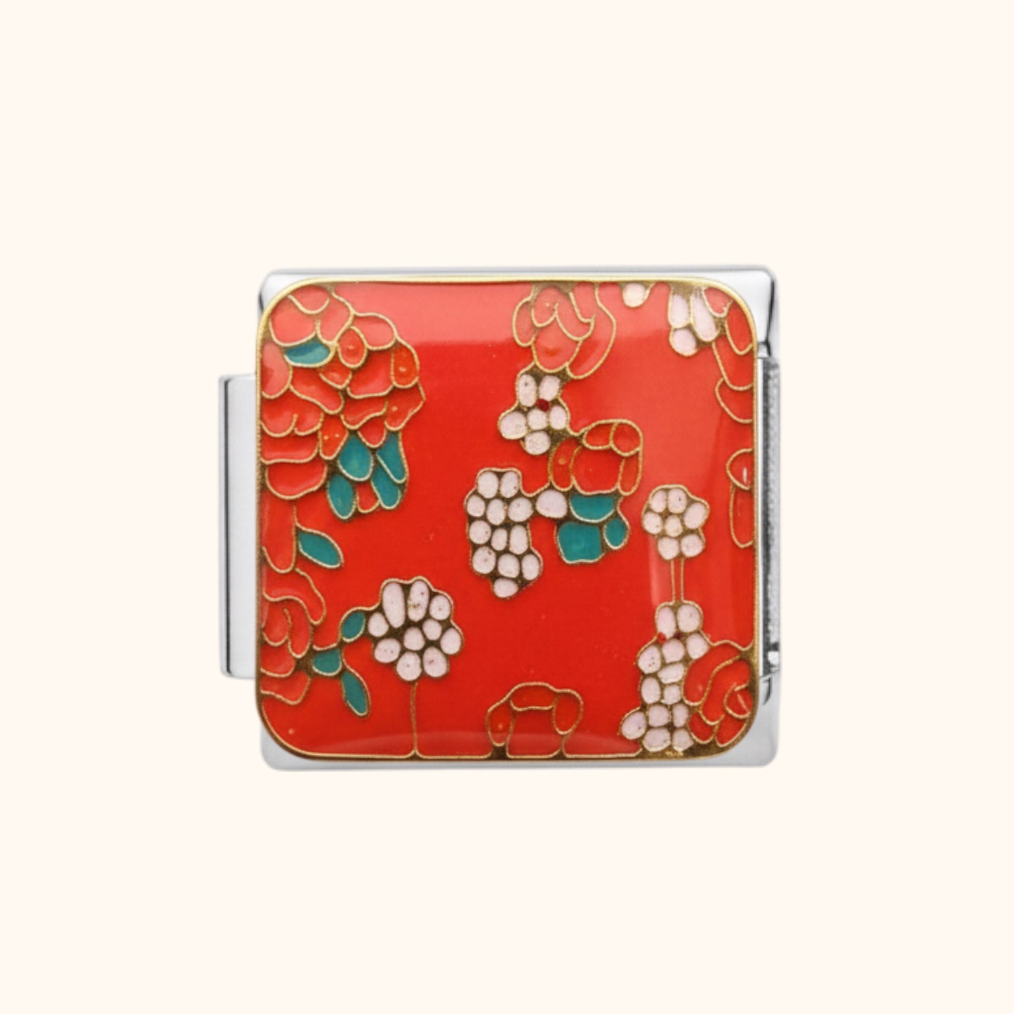 Red Pattern Charm - Silver