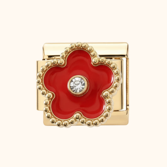 Five-Petal Flower Charm - Red/Gold