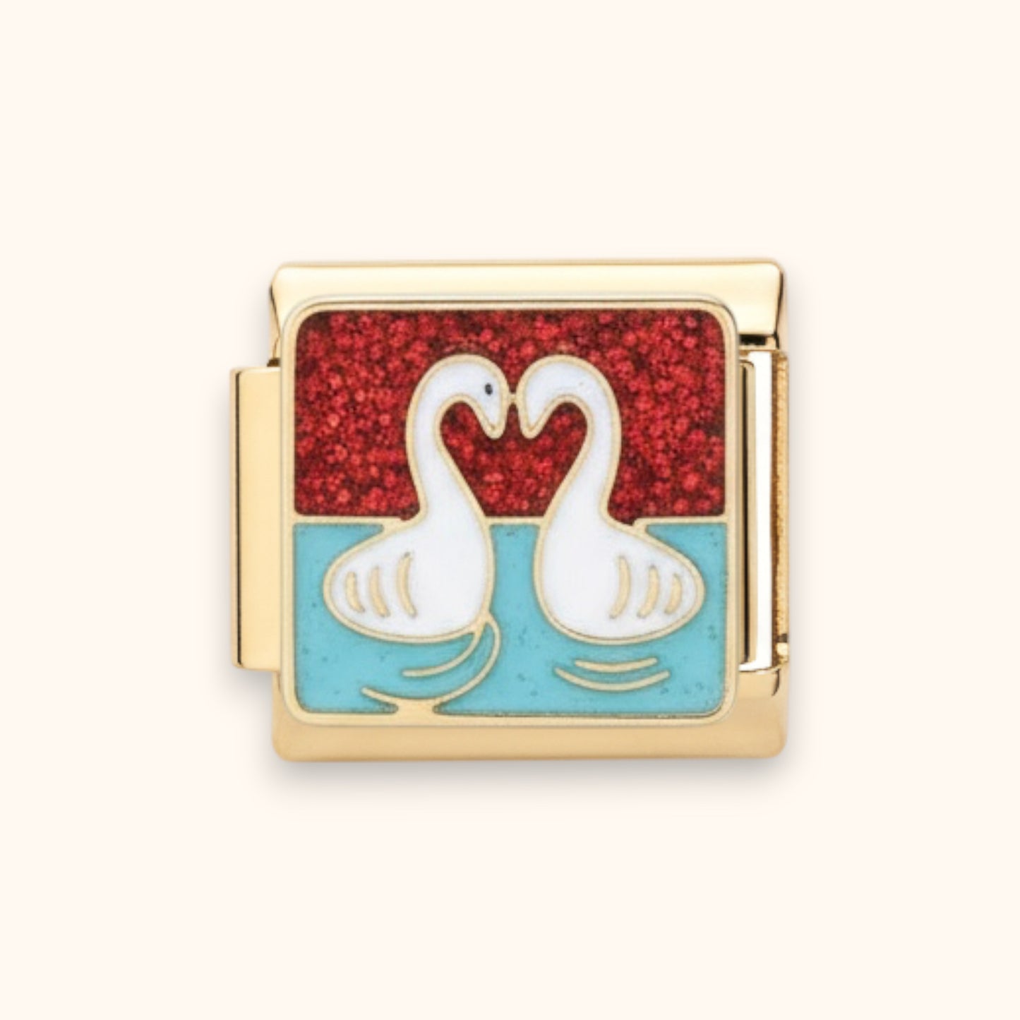 Swan Duo Charm – Aqua & Red/Gold