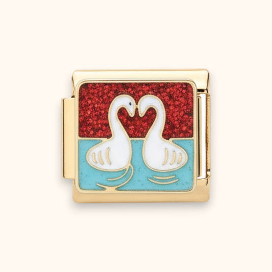 Swan Duo Charm – Aqua & Red/Gold
