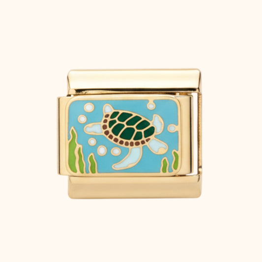 Sea Turtle Charm – Aqua/Gold
