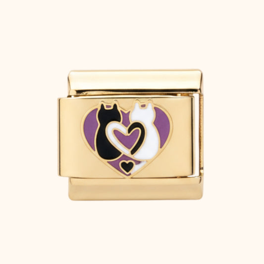 Cat Pair Heart Charm – Lilac/Gold