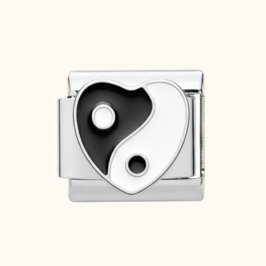 Yin Yang Heart Charm - Silver