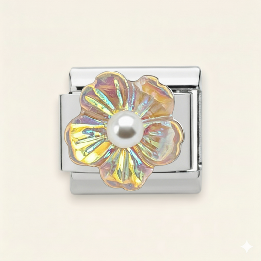Iridescent Pearl Petal Charm - Silver